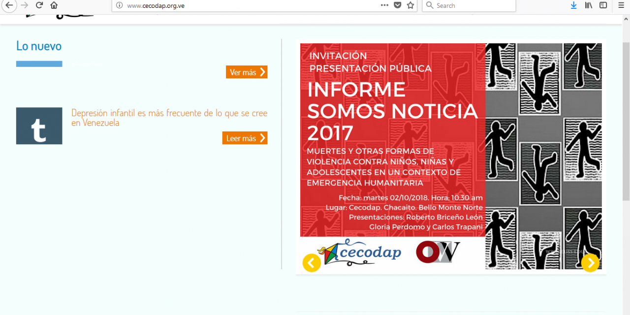 Cecocap y OVV revelan en su informe «Somos Noticias 2017»  que un niño muere cada 8 horas